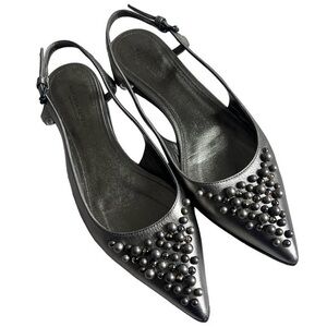 Bottega Veneta The Tippie Metallic Silver Studded Sling Back Pointed Toe Flats
